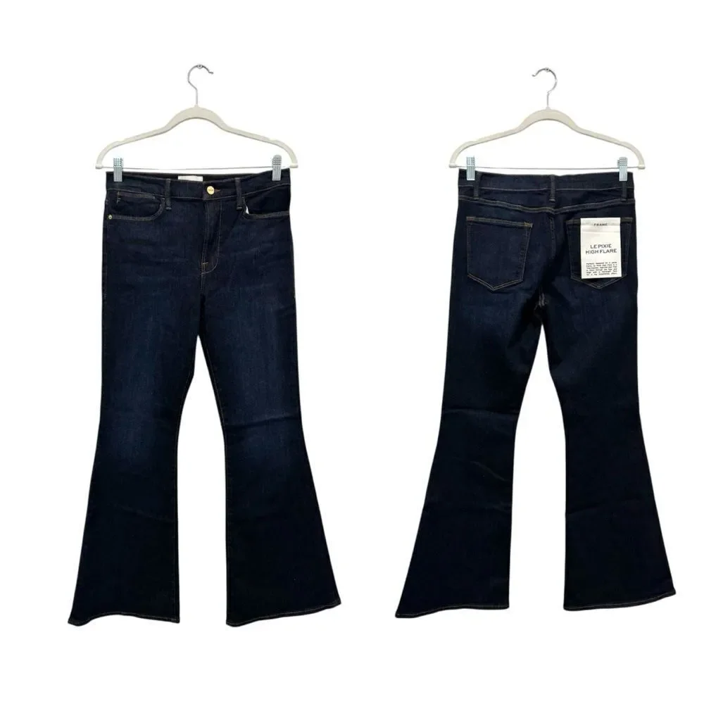 NWT FRAME Le Pixie High Flare in Indigo dark wash - Picture 14 of 14